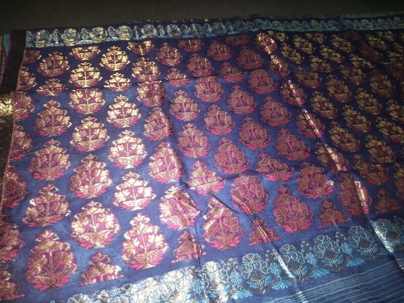 Exquisite Blue Cotton Linen Saree