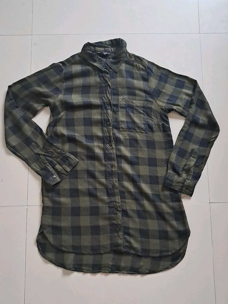Green Plaid Long Sleeve Tunic Shirt