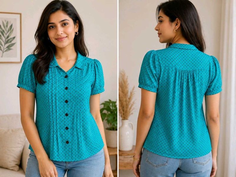 Stylish Teal Polka Dot Shirt