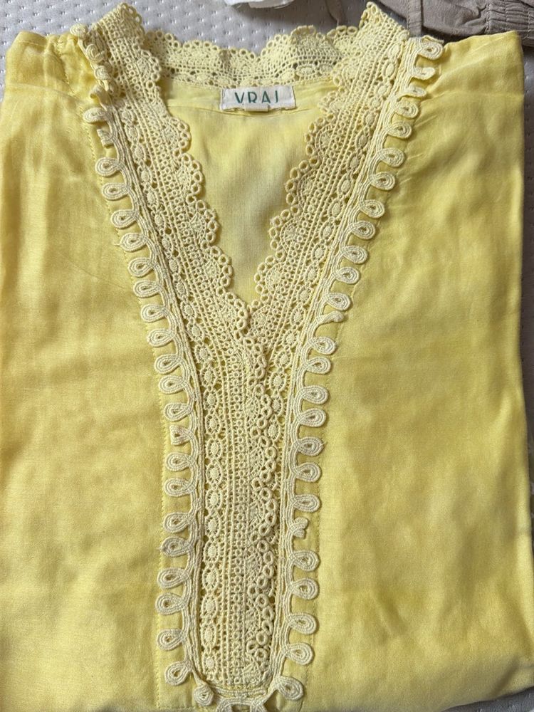 Beautiful Yellow Kurta with Lace Detail