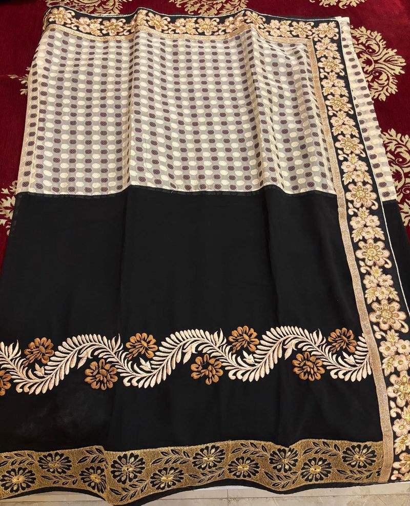 Elegant Black Embroidered Saree