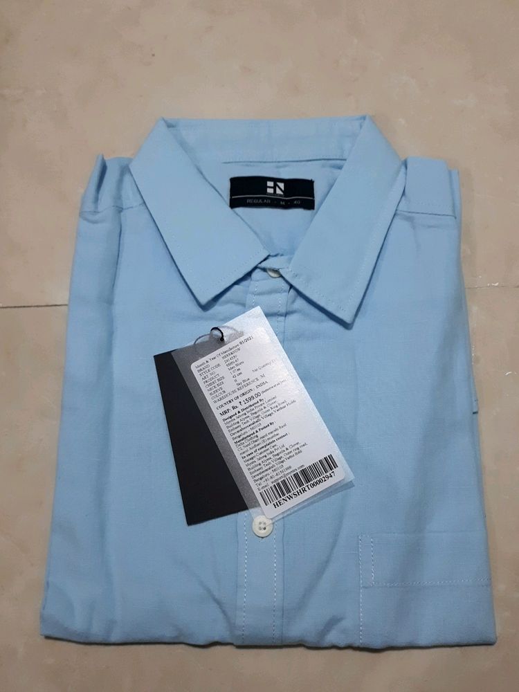 Here&amp;Now Premium Linen Cotton Blue Shirt
