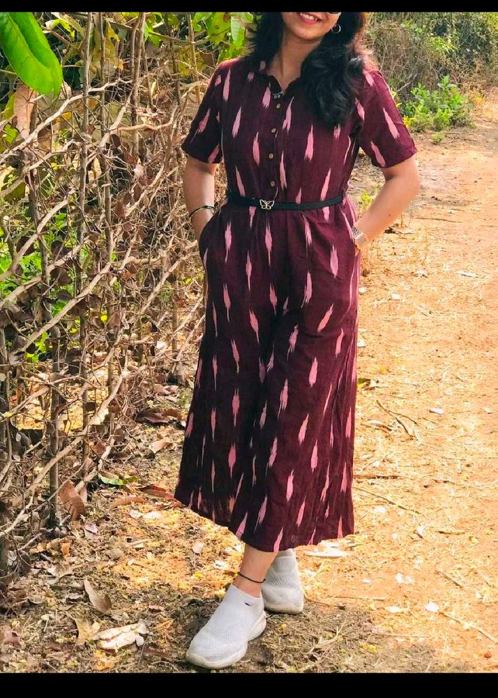 Maroon ikkat Printed Jumpsuit