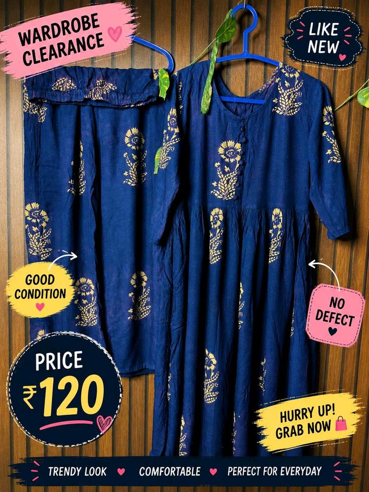 Blue Floral Kurta Set - Wardrobe Clearance