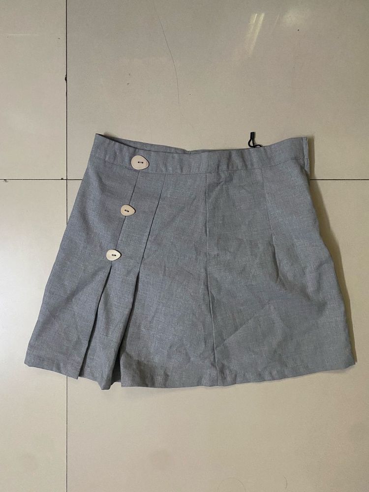 Pleated Grey A-line Skirt