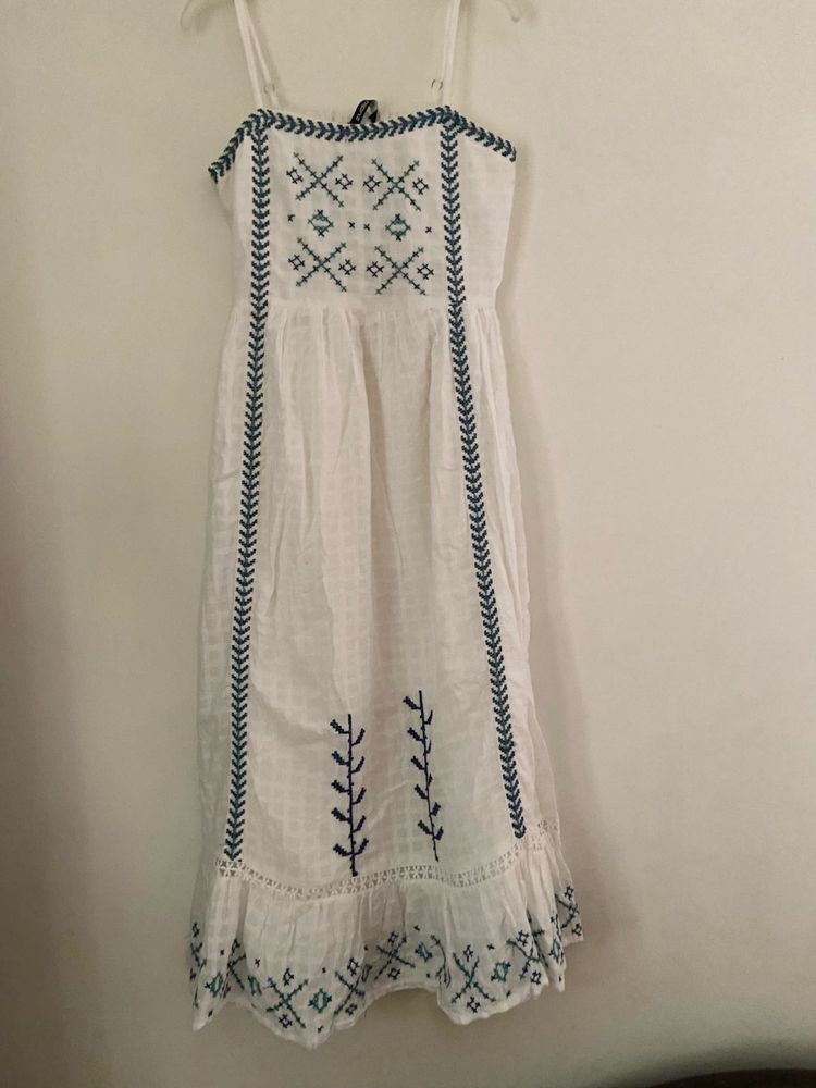 White Embroidered Midi Dress