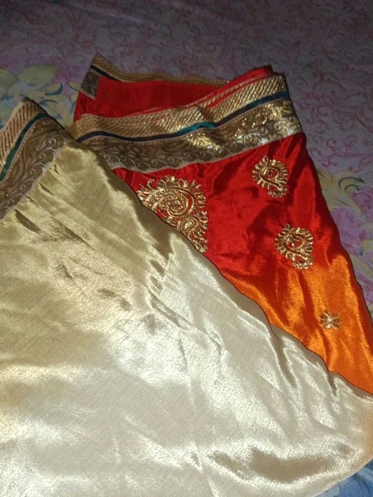Vibrant Orange &amp; Gold Saree