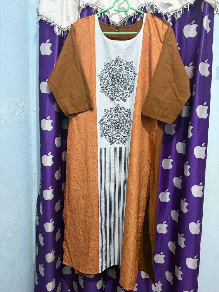 Orange Printed Kurta with Mandala Design