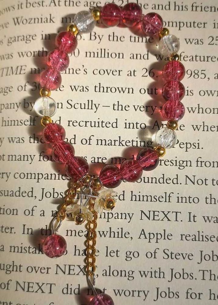 pink Beaded Bracelet with acrylic floral hanging