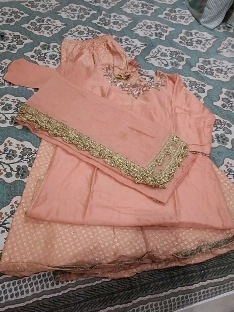 Peach Embroidered Kurta Set