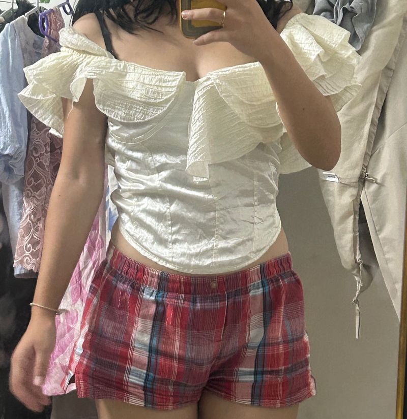 Off-Shoulder Ruffle Corset Top