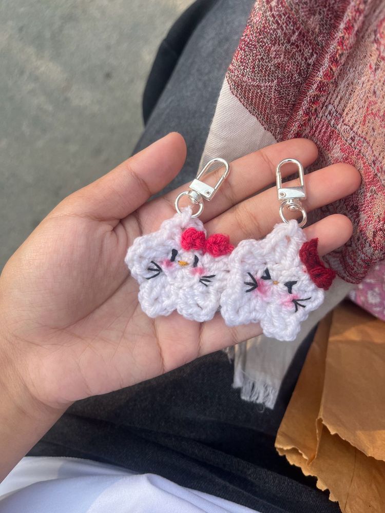 Handmade Crochet hello Kitty Keychains
