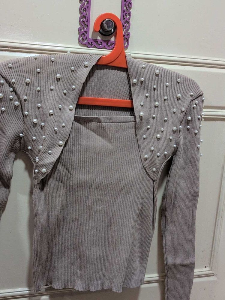 Pearl Embellished Cardigan Top