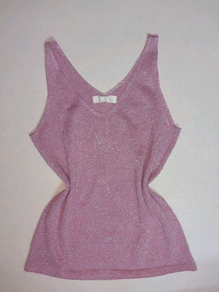Sparkly V-Neck pink Tank Top