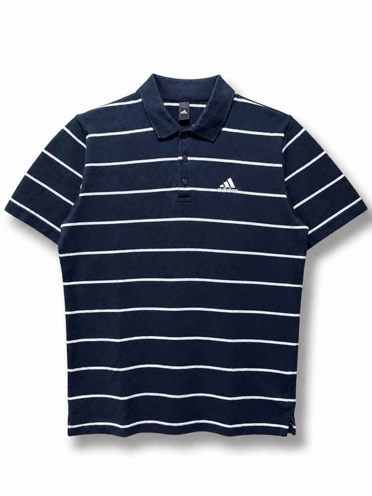 Adidas Navy Blue Striped Polo T-Shirt