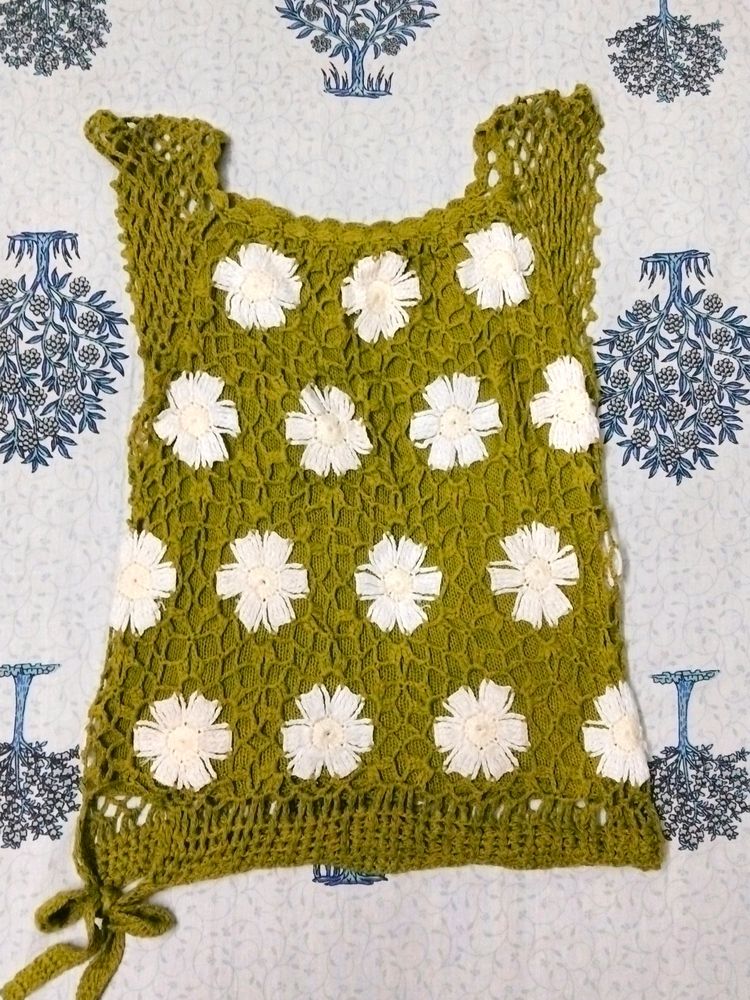 Beautiful Crochet Mehendi Green Top