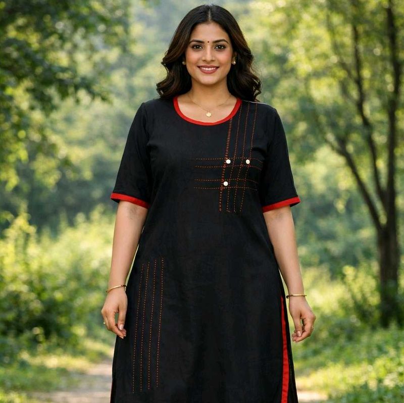 Stylish Black Kurta with Red Trim