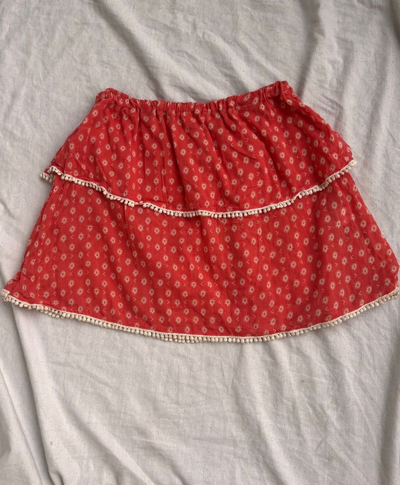 Chic Red Printed Tiered Mini Skirt