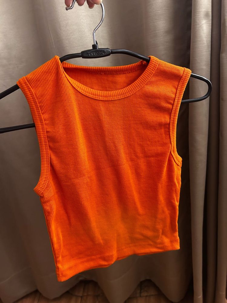 Vibrant Orange Ribbed Tank Top