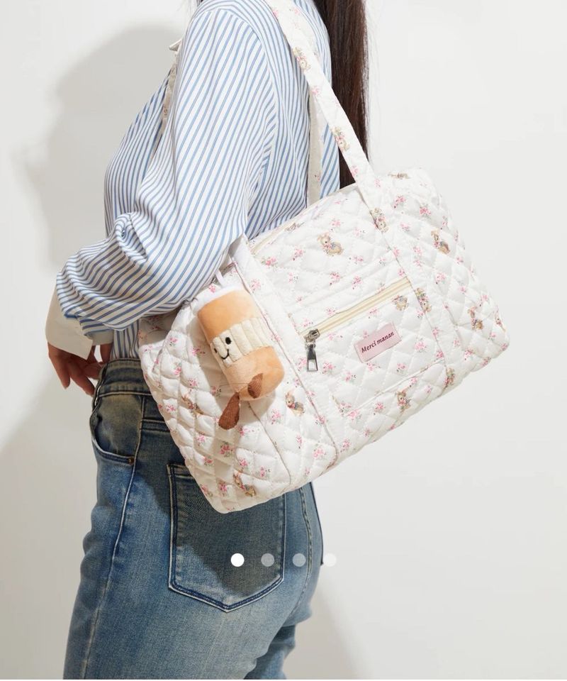 Quilted Floral Tote Bag with Charm