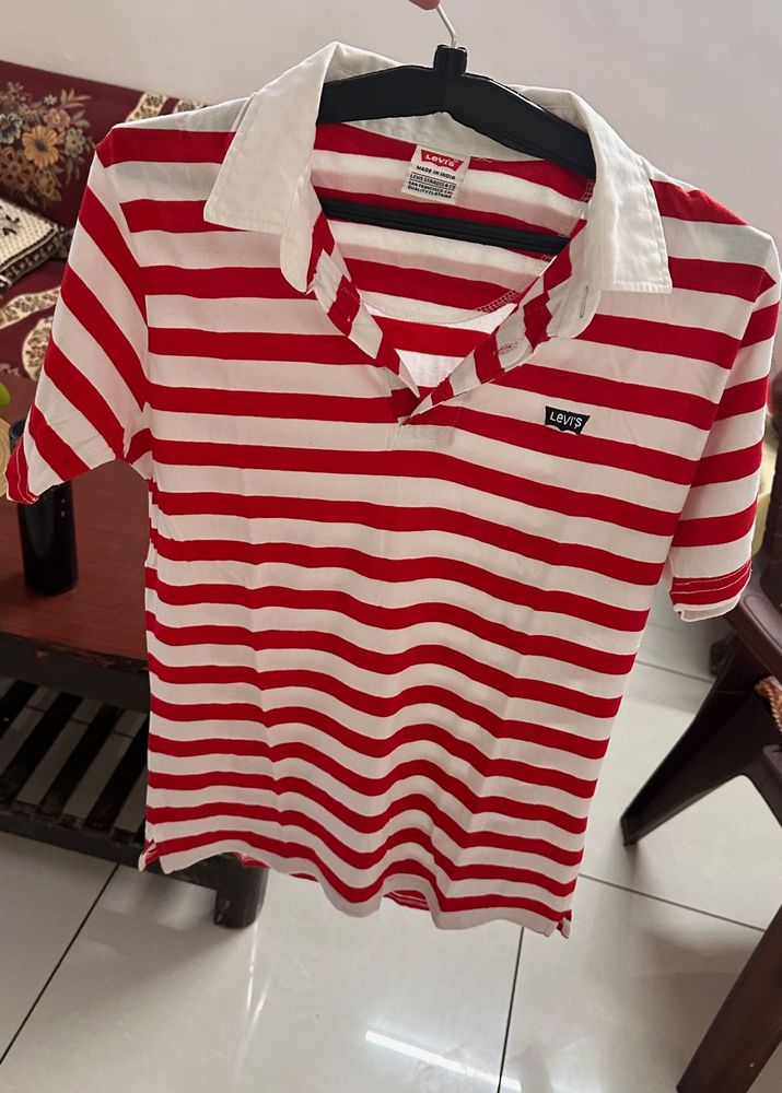 Red &amp; White Striped Polo Shirt