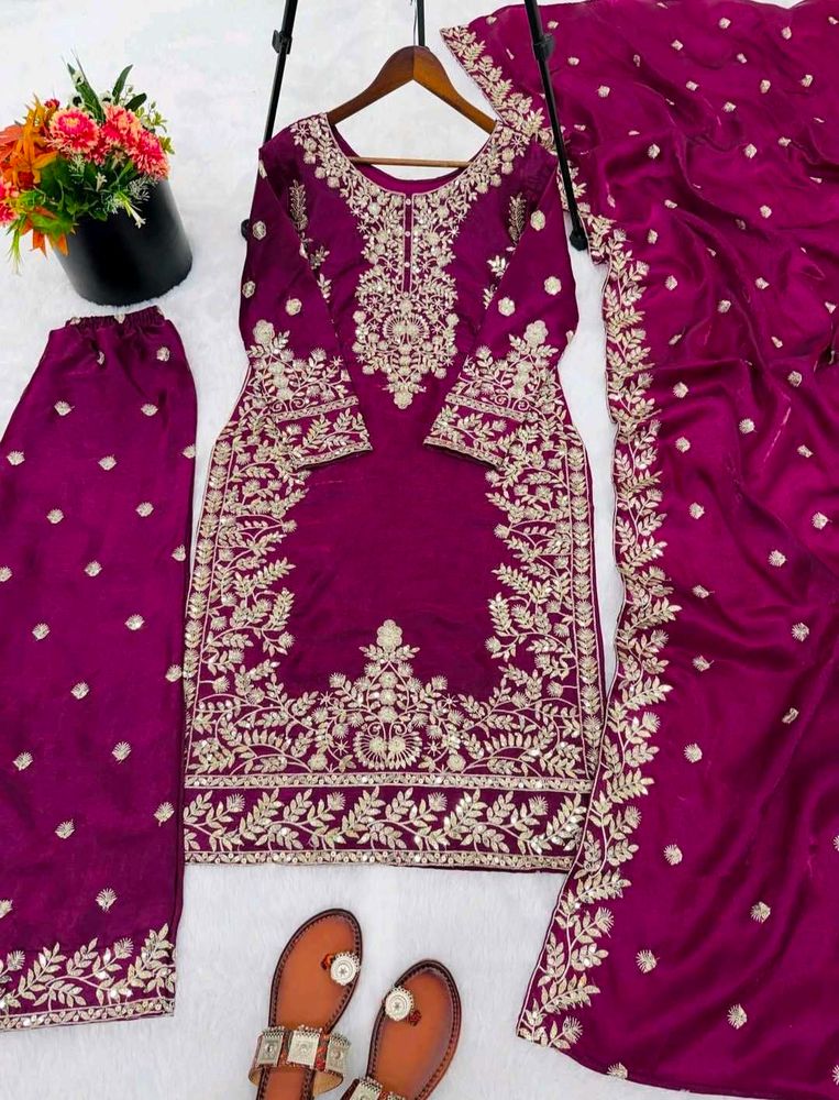Elegant Embroidered  Kameez plazzo with dupatta se