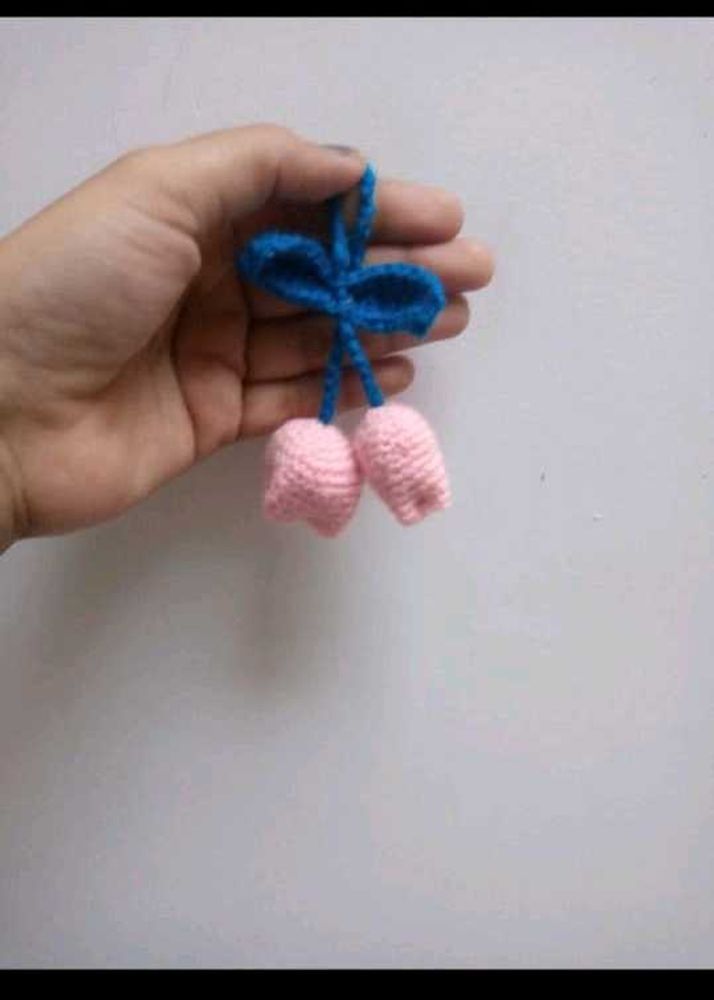 Crochet Cherry Keychain Charm