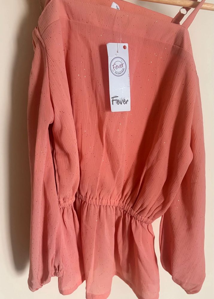 Sparkly Peach Peplum Top