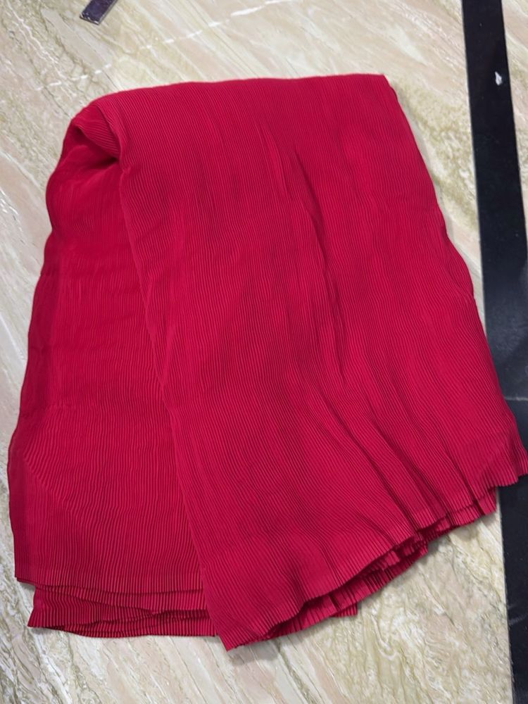 Vibrant Red Pleated Saree