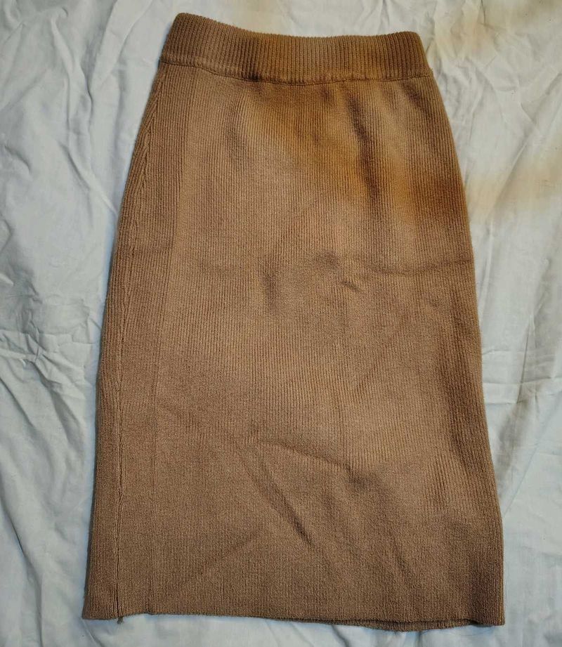 Brown Knit Midi Skirt