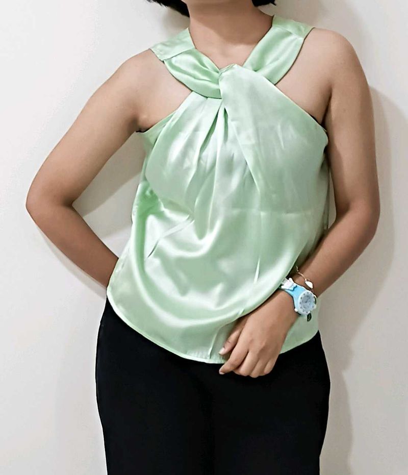 Mint Green Satin Halter Neck Top