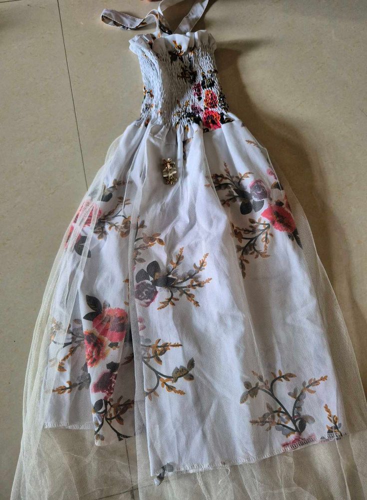 Floral Print Maxi Dress with Tulle Skirt