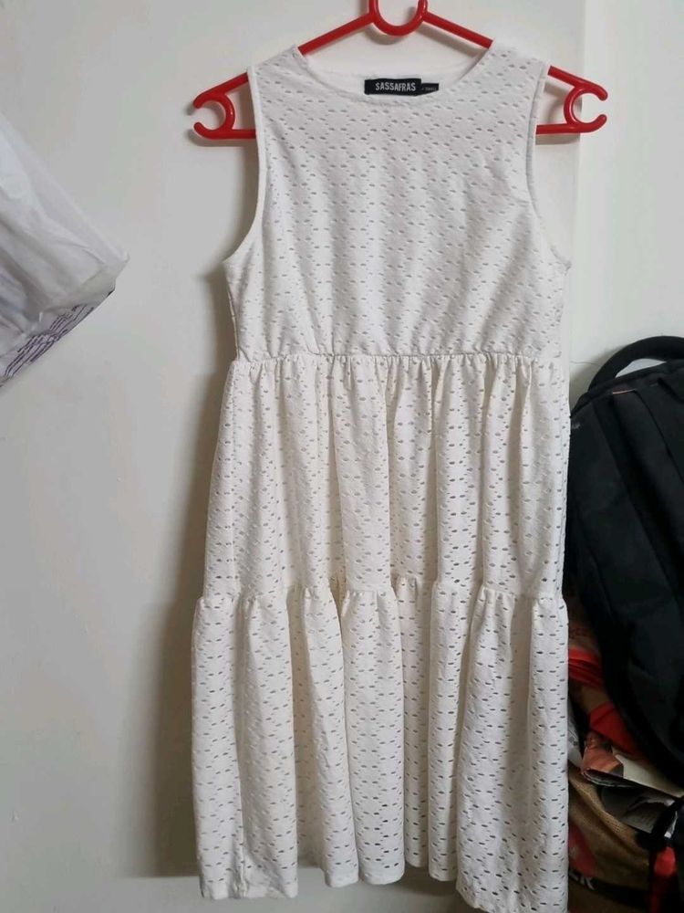 White Sleeveless Tiered Dress
