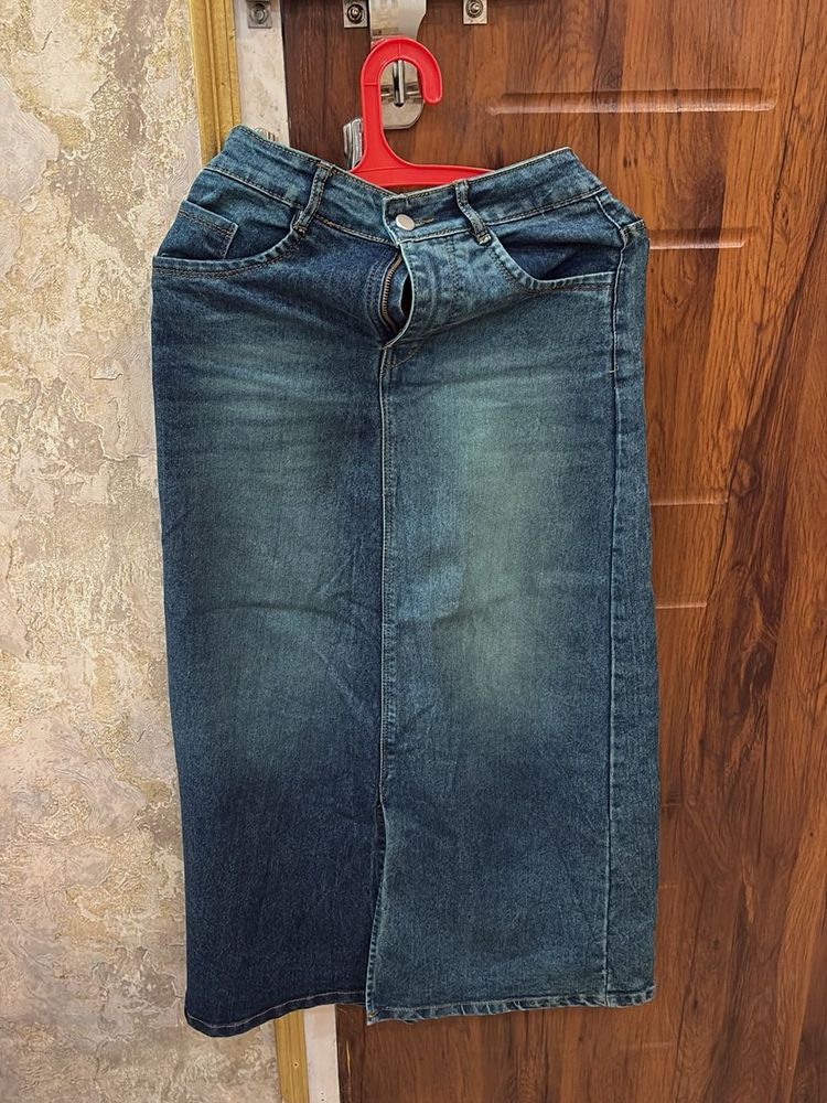 Blue Denim Midi Skirt