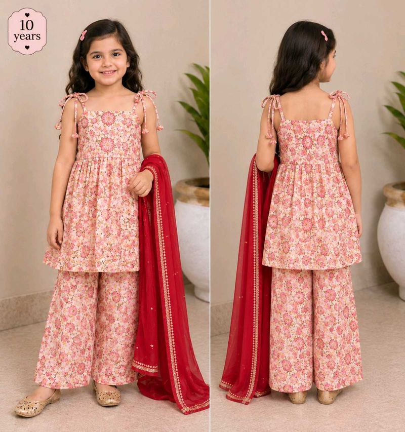 Girls Floral Kurta Set with Dupatta