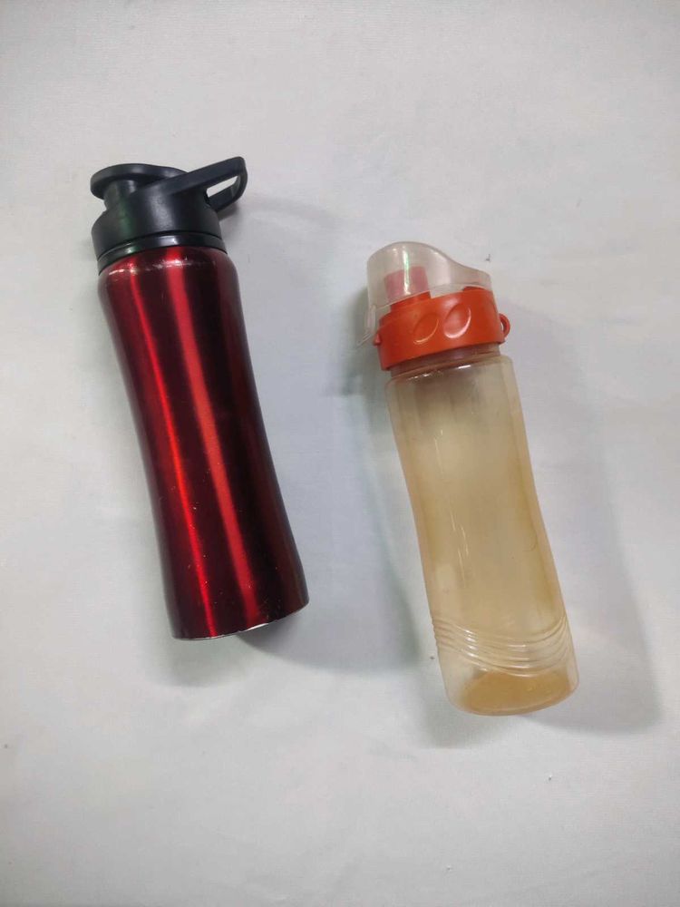 Set of 2 Water Bottles (1-Steel, 1-Plastic)
