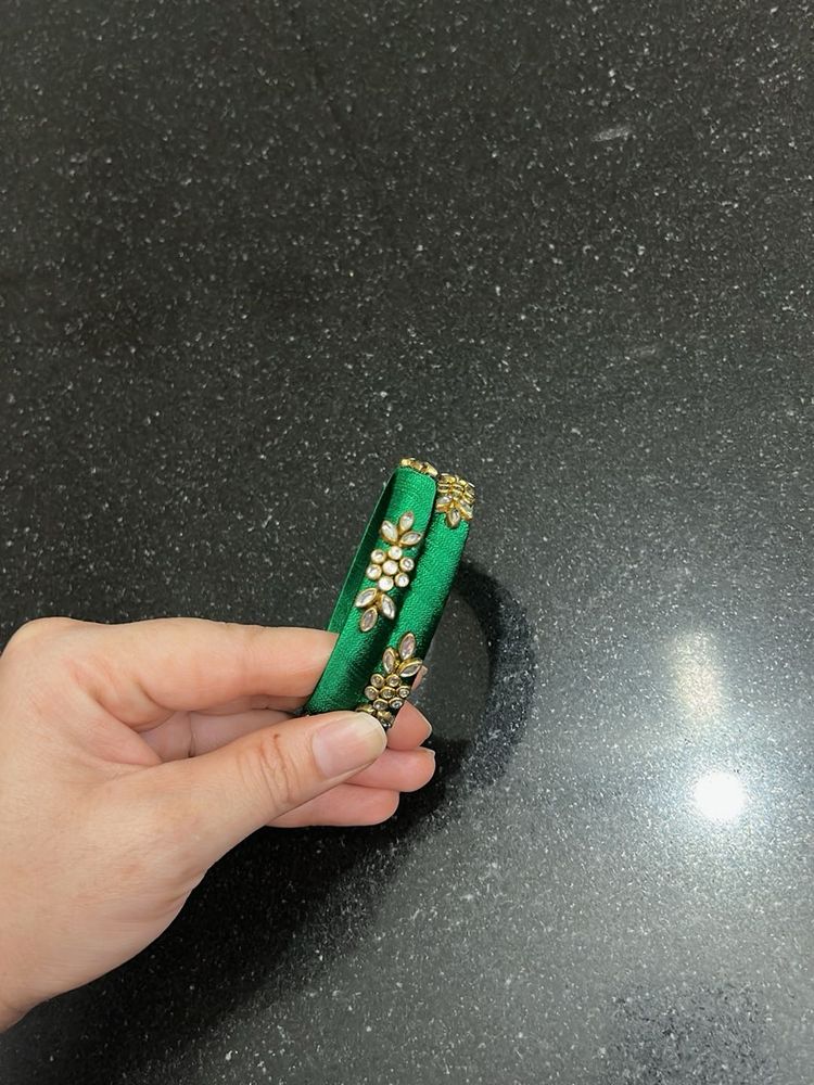 Elegant Green Embellished Bangles