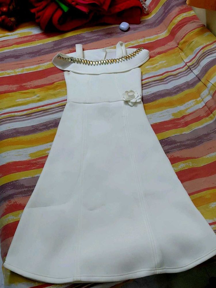Elegant White Off-Shoulder Gown for Kids/teen