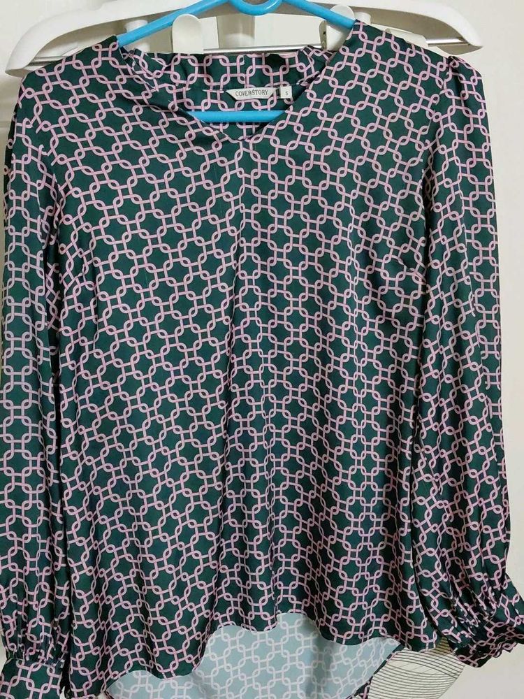 Chic Geometric Print Long Sleeve Top