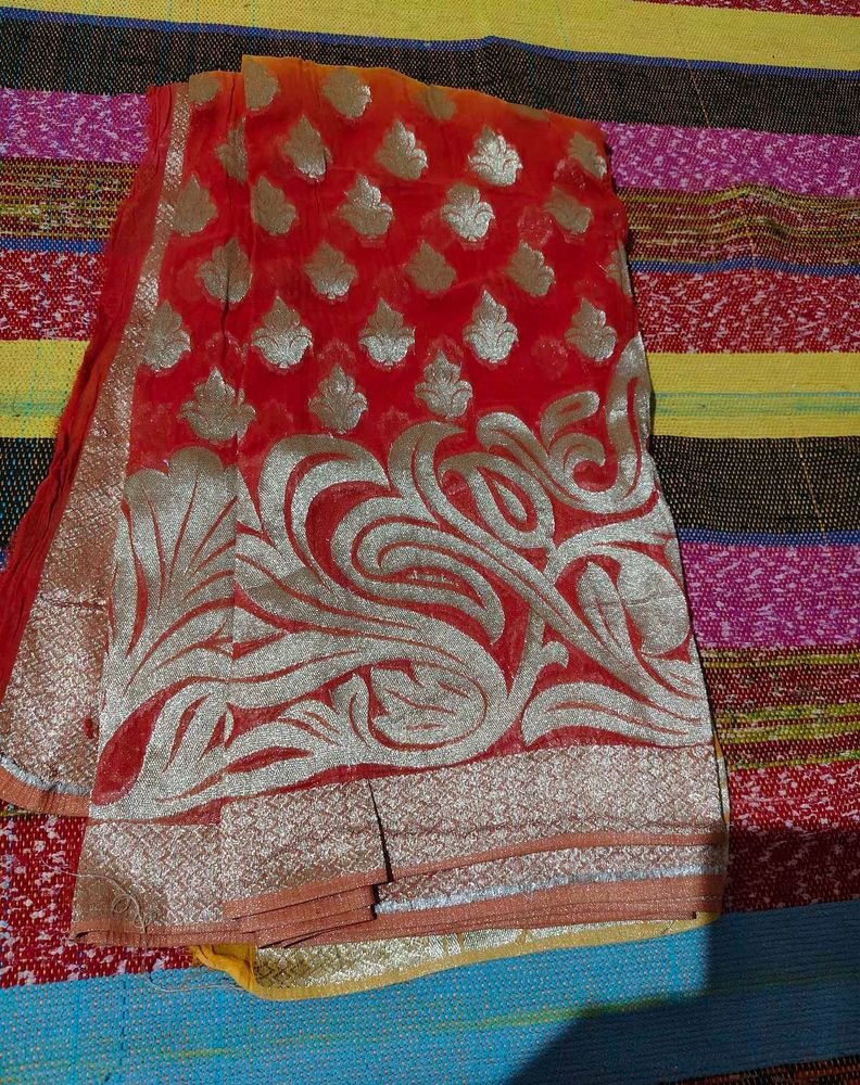 yellow , orange Embroidered Saree