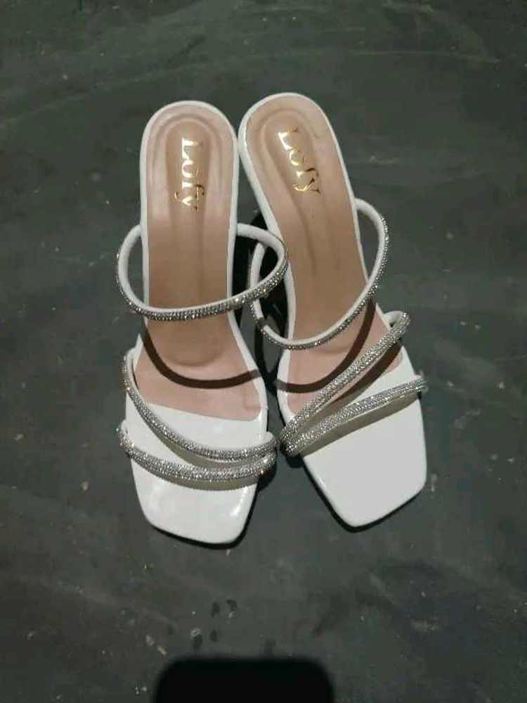 Sparkly White Heeled Sandals