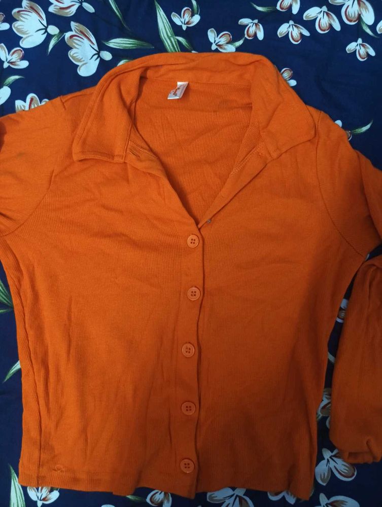 Orange Button-Up Cropped Top