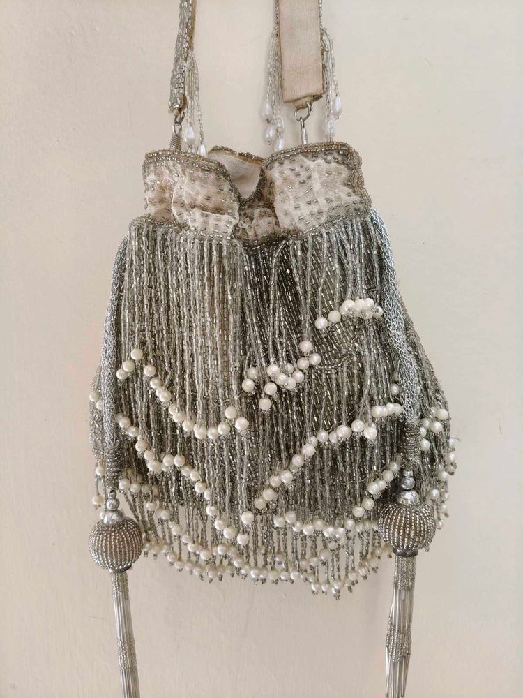 Silver Tassels Potli - Factory reject