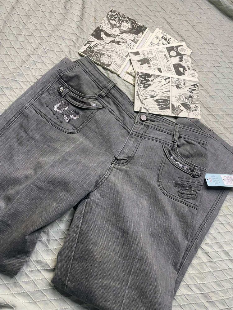 Grey Jeans with Sequins Detail
