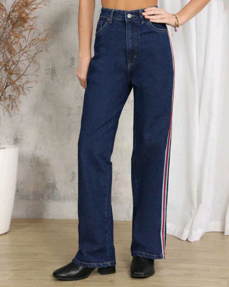Shein Classic Blue Denim Jeans with Side Stripe