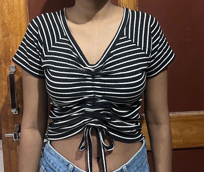 Striped Ruched Crop Top