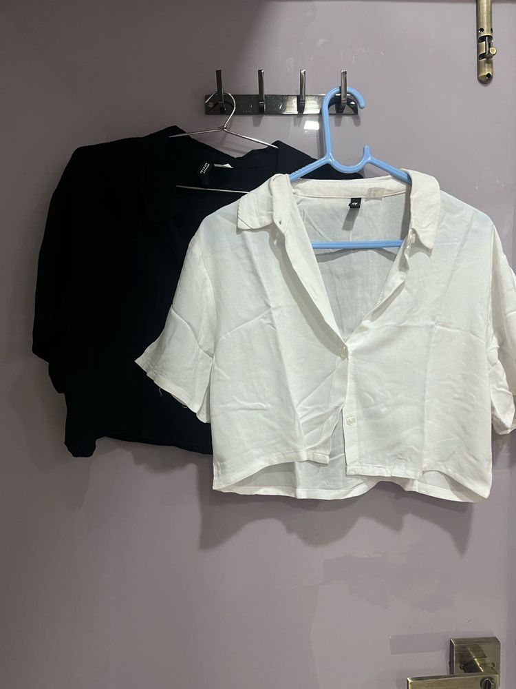 H&amp;M black and white cropped shirts