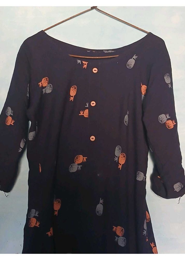Cute Pineapple Print Dark Kurti