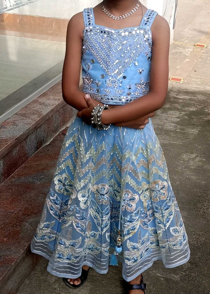 Stunning Blue Embellished Lehenga Choli for kids