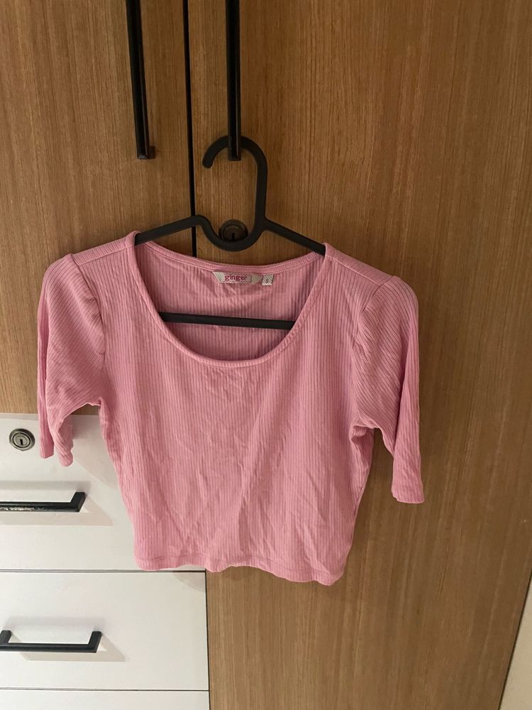 Cute Pink Ribbed Crop Top